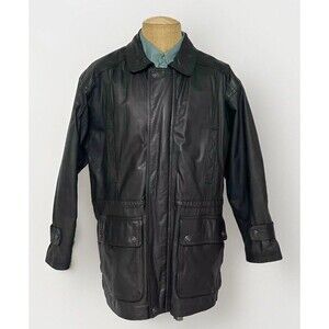 PELLE Genuine Leather Jacket Coat Black Men’s Large Vintage Classic EUC